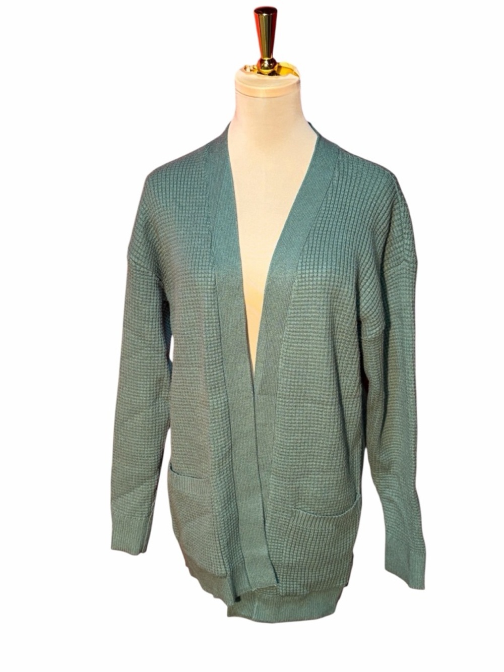 Staccato Teal Waffle Knit Open Front Cardigan Medium Lightweight Sweater